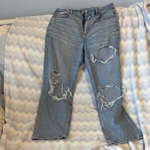 American Eagle Outfitters Light Blue Distressed Straight Leg Jeans